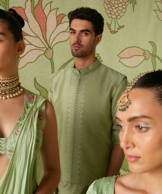 Sheen green kurta bundi set 4