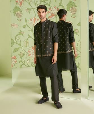 Black bundi kurta set 3