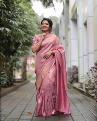 Light Pink Woven Faux Faux Kanjivaram Silk Saree With Blouse Piece 1