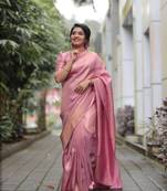 Light Pink Woven Faux Faux Kanjivaram Silk Saree With Blouse Piece