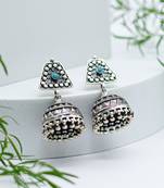 Indian ethnic silver earrings studded with firoza stone