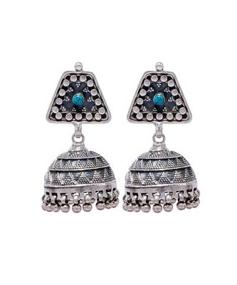Indian ethnic silver earrings studded with firoza stone 2
