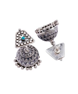 Indian ethnic silver earrings studded with firoza stone 3