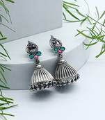 Gemstone studded dome shaped silver jhumka earrings