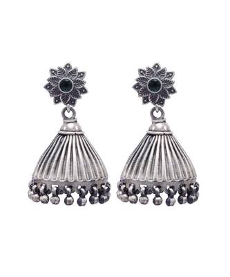 Emerald studded floral design silver jhumkis 2