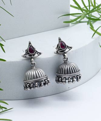 Dazzling studded stone silver jhumkis 1