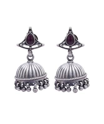 Dazzling studded stone silver jhumkis 2