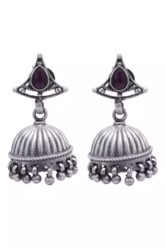 Dazzling studded stone silver jhumkis