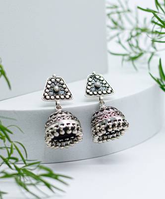 Handcrafted ethnic silver jhumka earrings 1