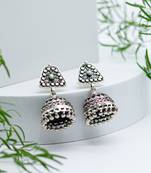 Handcrafted ethnic silver jhumka earrings