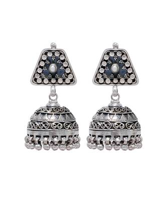 Handcrafted ethnic silver jhumka earrings 2