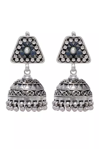 Handcrafted ethnic silver jhumka earrings