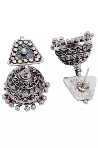 Handcrafted ethnic silver jhumka earrings
