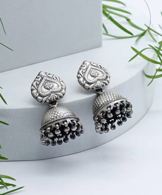 Handcrafted ethnic silver jhumka earrings 1