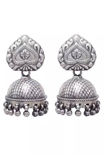Handcrafted ethnic silver jhumka earrings
