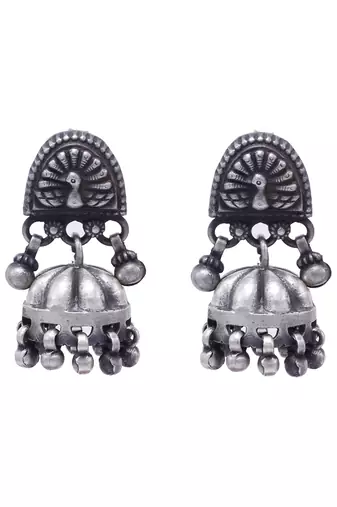 Handcrafted silver traditional jhumka earrings