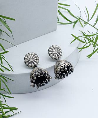 Handcrafted ethnic stunning silver jhumka earrings 1