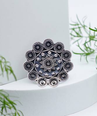 Floral intricate oxidized silver ring 1