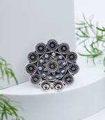 Floral intricate oxidized silver ring