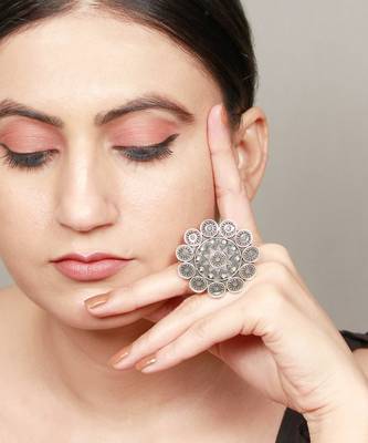Floral intricate oxidized silver ring 2