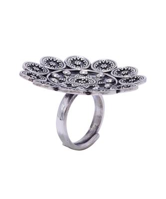 Floral intricate oxidized silver ring 3