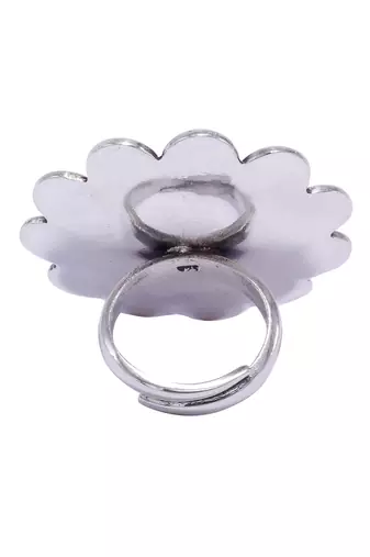 Floral intricate oxidized silver ring