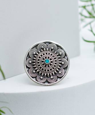 Turquoise studded round silver ring 1