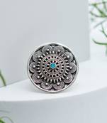 Turquoise studded round silver ring