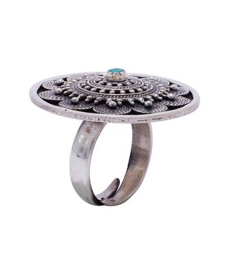 Turquoise studded round silver ring 3
