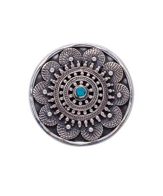 Turquoise studded round silver ring 4