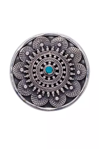 Turquoise studded round silver ring
