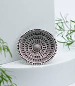 Oxidized round floral design tribal ring