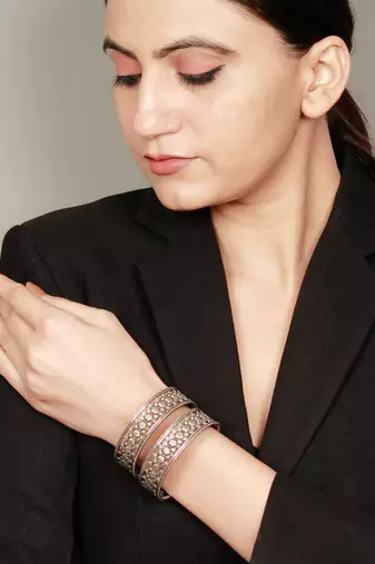 Traditional oxidized silver bangles