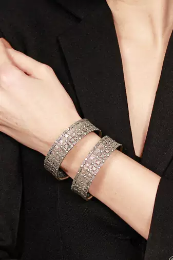 Checker box design silver bangles