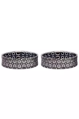 Checker box design silver bangles