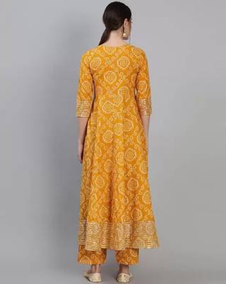 Shri Krishna Fabric Women's Rayon Bandhej Printed Embroidered Anarkali Kurti With Pant & Tie Dye Dupatta Set 4