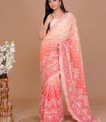 Peach Colour Georgette Fabric Heavy Work Saree WITH UN-STITCHED BLOUSE