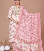 Womens Pink Embroidered Straight  Kurta with Dupatta & palazzo set