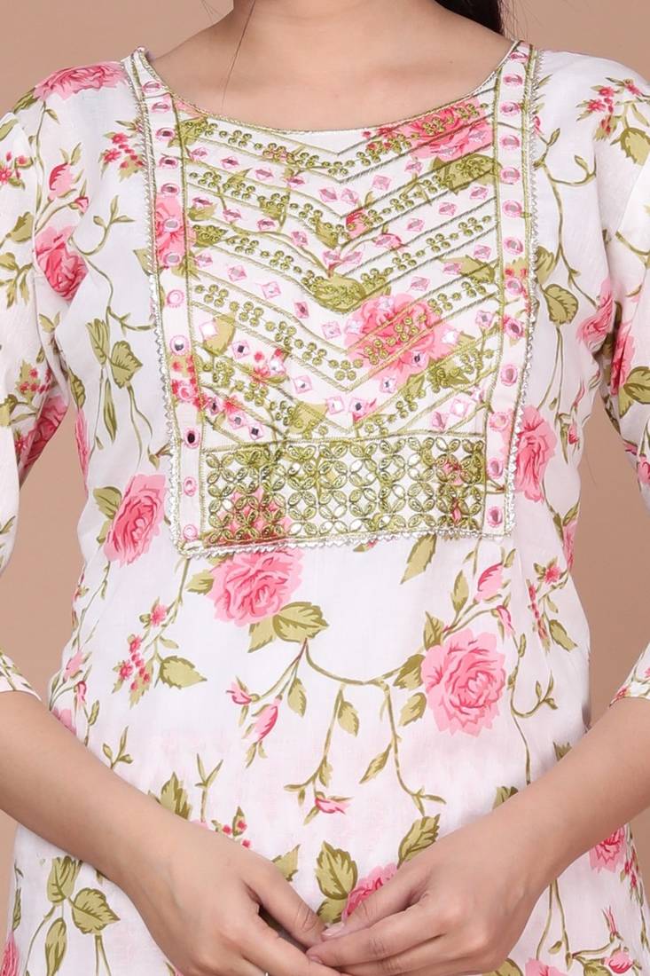 Womens Pink Embroidered Straight  Kurta with Dupatta & palazzo set