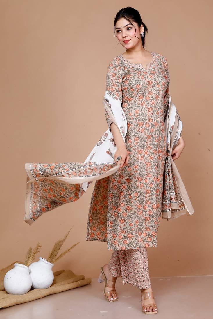 Womens Brown Gotta Patti Kurta With Palazzo And Dupatta