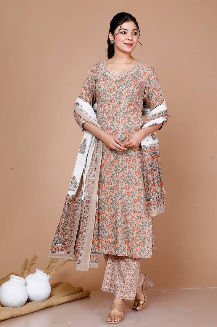 Womens Brown Gotta Patti Kurta With Palazzo And Dupatta