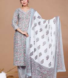Womens Blue Gota Patti Cotton Kurta With Palazzo And Dupatta