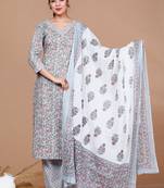 Womens Blue Gota Patti Cotton Kurta With Palazzo And Dupatta
