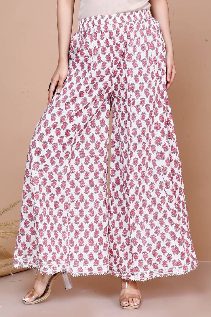 Women Pink Floral Printed Gotta Patti Cotton Kurta with Palazzos & With Dupatta