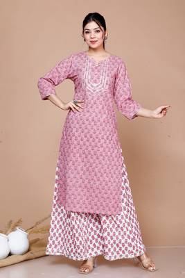 Womens Cotton Straight Floral Printed Kurta Palazzo 1