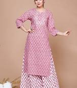 Womens Cotton Straight Floral Printed Kurta Palazzo