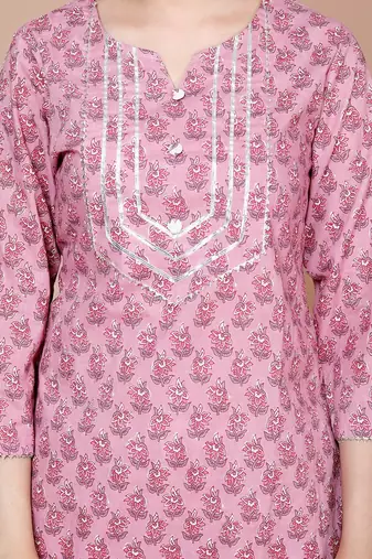 Womens Cotton Straight Floral Printed Kurta Palazzo