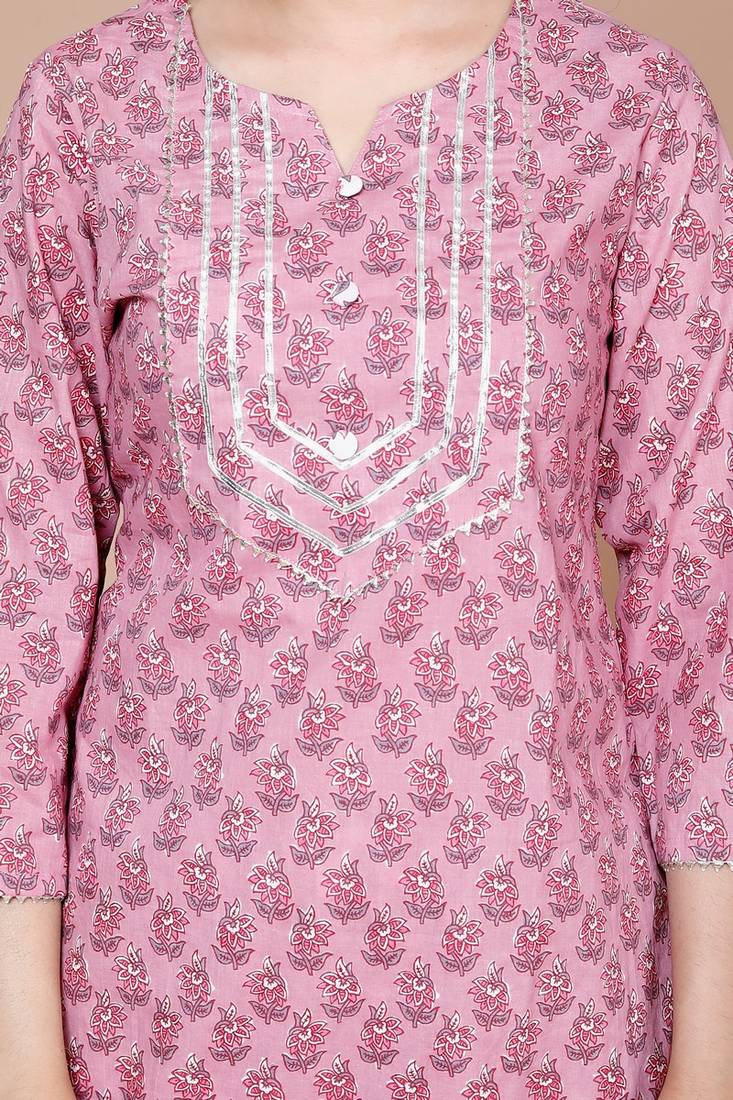 Womens Cotton Straight Floral Printed Kurta Palazzo