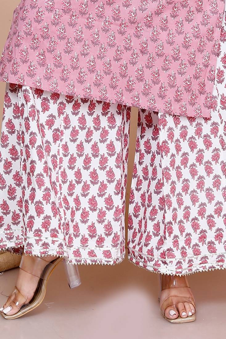 Womens Cotton Straight Floral Printed Kurta Palazzo