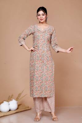 Women Cotton Printed Straight Kurta And Palazzo 1